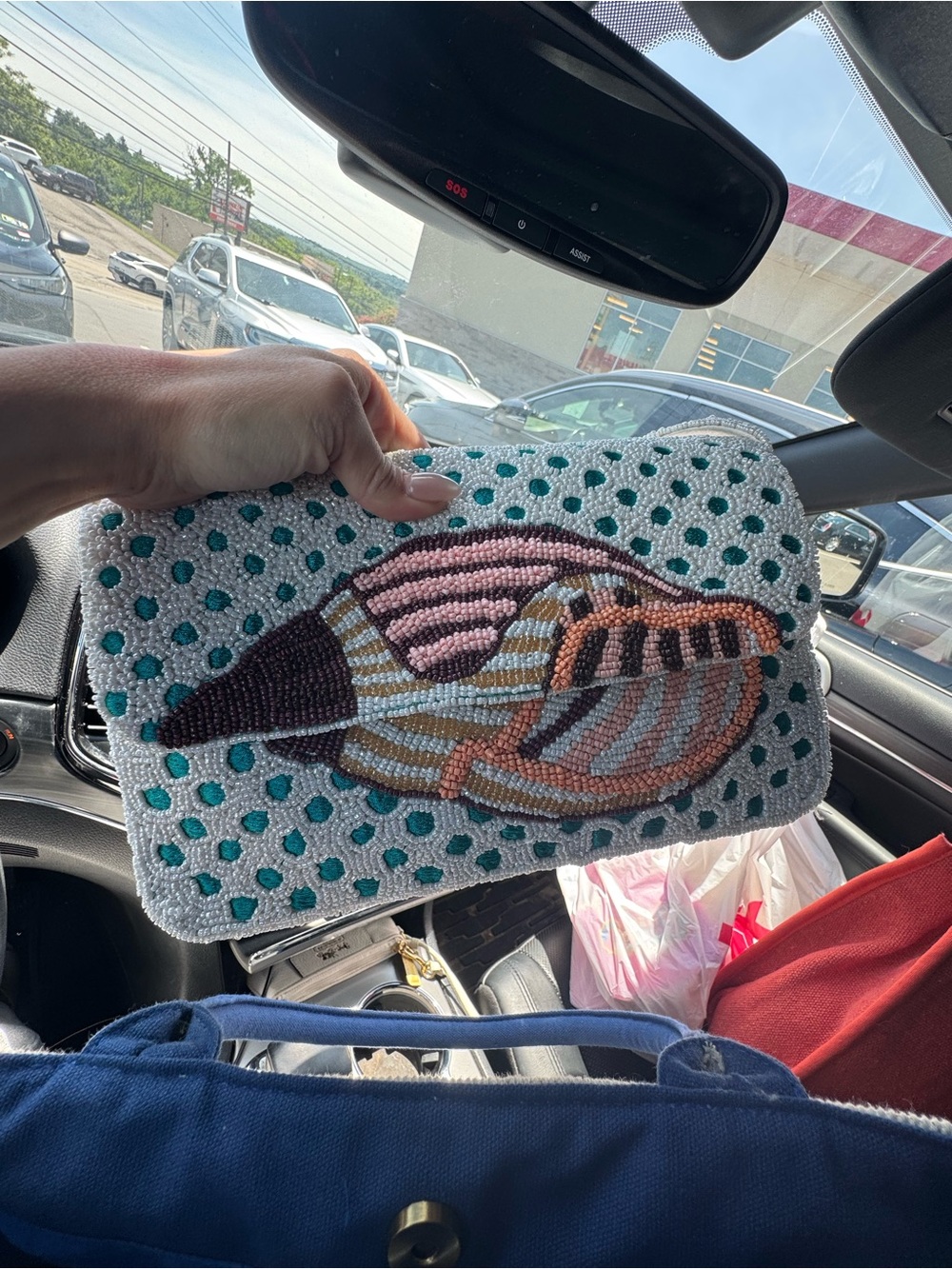 Viral beaded bag Sea Shell Conch Clutch Bag in White & Teal